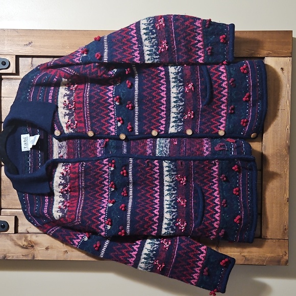 Tabi Vintage 90s Pure Wool Multicolor Knit Cardigan Size M - Picture 3 of 14